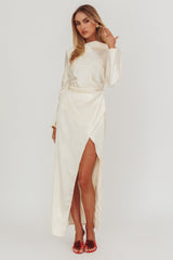 Loveland Long Sleeve Cowl Back Maxi Dress Beige