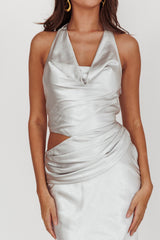 Cassiopeia Cowl Halter Neck Cut Out Maxi Dress Opal