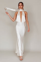 Italia Azure Halterneck Maxi Dress Oyster