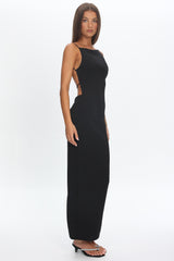 Yindi Backless Boat Neck Maxi Dress Black