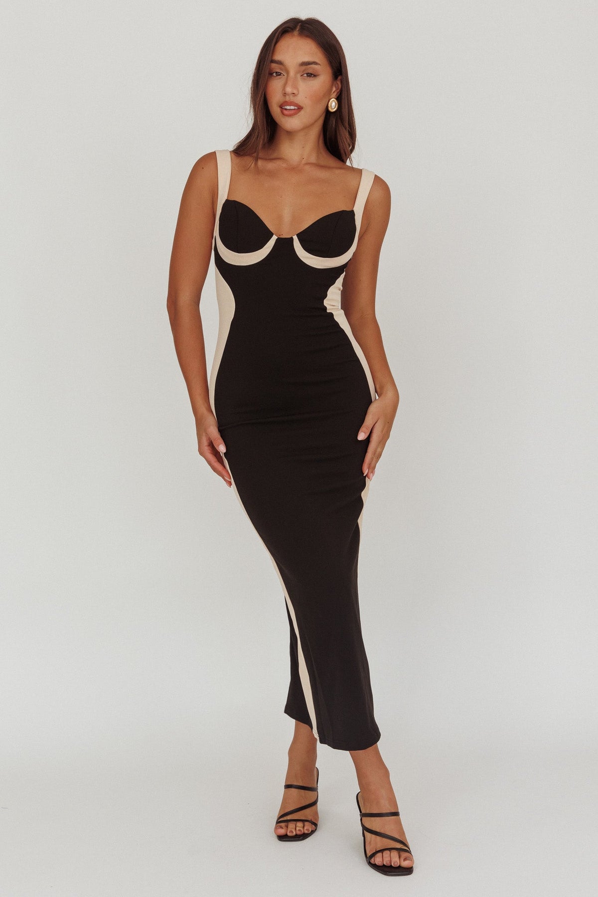 Tenika Contrast Bodycon Midi Dress Black