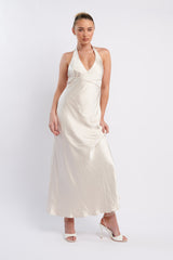 Alenni Halterneck V-Neck Midi Dress Champagne