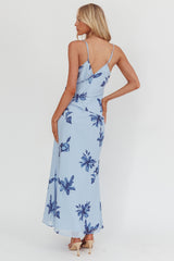 Lexxi Crossover Gathered Waist Maxi Dress Floral Blue