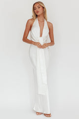 Make Believe Plunging Halterneck Maxi Dress Oyster