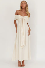 Lillibet Bow Tied Bust Midi Dress Cream