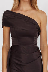 Guinevere One-Shoulder Waist Sash Maxi Dress Black
