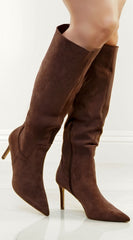 Tassa Faux Suede Pointed Toe Boots - Brown