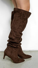 Sovana Suede Ruched Boots - Brown