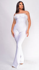 Xoey Feather Detail Bandage Jumpsuit - White