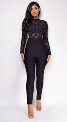 Bonnie Black Mesh Studded Bandage Jumpsuit