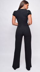 Jaqueta Black Sequin Mesh Short Sleeve Jumpsuit