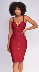 Nelinha Gold Button Bandage Dress - Wine
