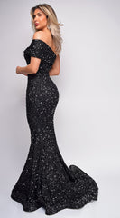 Elena Black One Shoulder Sequin Gown