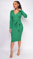 Evie Green Knit Ribbed Midi Dress