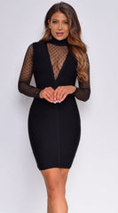 Cressida Black Mesh Deep V Neck Bandage Dress