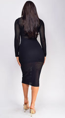 Taima High Neck Sheer Pointelle Midi Dress - Black