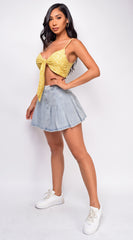 Kristen Yellow Floral Front Tie Top