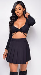 Lindy Black Long Sleeve Front Twist Crop Top