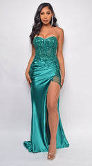 Carina Green Satin Corset Gown