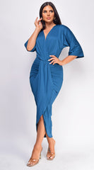 Zelia Venetian Midi Dress - Teal Blue