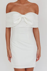 Sweet Caroline Off-Shoulder Bow Mini Dress White
