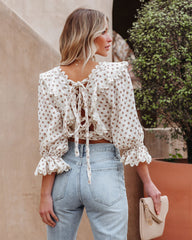 Edna Cotton Blend Crochet Polka Dot Crop Top - Cream