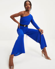 Elodie One Shoulder Drape Jumpsuit - Cobalt