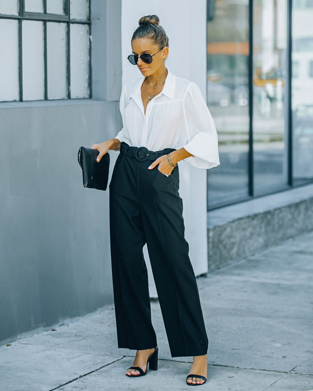 Cambria Pocketed High Rise Belted Trousers - Black - SALE