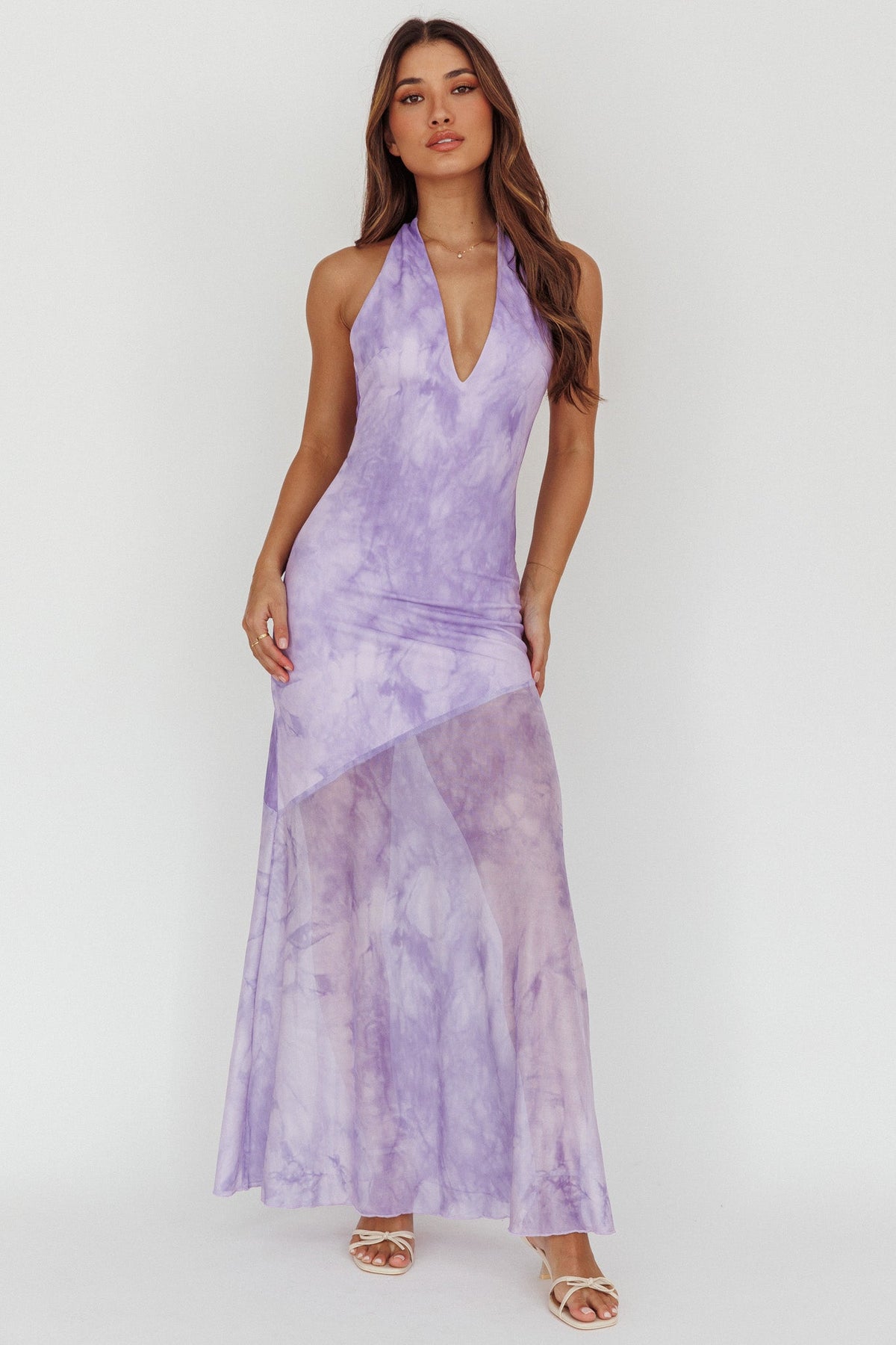 Locket Halterneck Maxi Dress Marbled Lilac