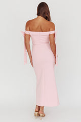 Have Faith Off-Shoulder Bow Sleeve Maxi Dress Baby Pink