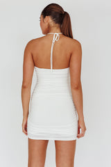 Ca Va Ruched Rose Accent Mini Dress Off White