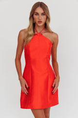 Falon Halter Bow Neck Mini Dress Red
