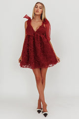 Lisette Tied Shoulder Embellished Mini Dress Wine