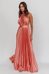 Monarch Pleated Satin Maxi Dress Rose