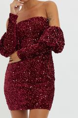 Merry & Bright Sequin Mini Dress Wine