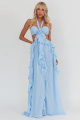 Santiago Cut-Out Ruffle Maxi Dress Ice Blue