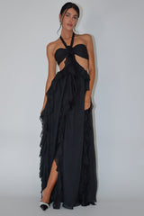 Santiago Cut-Out Ruffle Maxi Dress Black