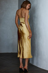 Ma Jolie Strapless Midi Dress Gold