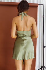 Hearts On Fire Halterneck Wrap Front Mini Dress Olive