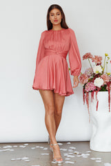 Leia Long Sleeve Waist Tie Mini Dress Rose