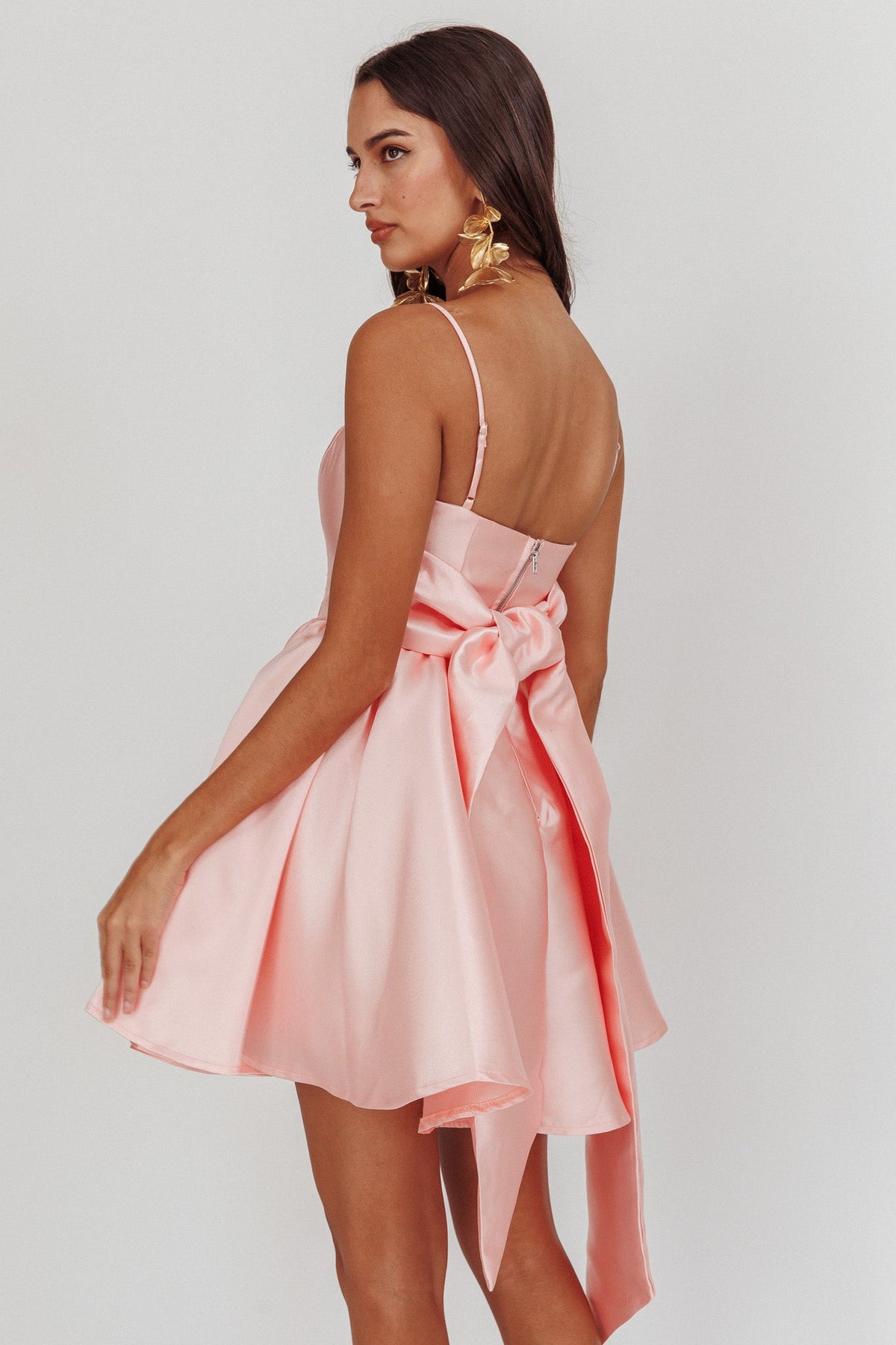 Athens Flared Bow Mini Dress Blush