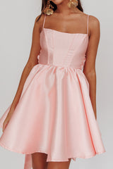 Athens Flared Bow Mini Dress Blush