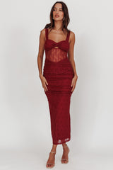 Oliana Lace Midi Dress Burgundy