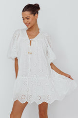 She's A Gem Eyelet Shift Dress White