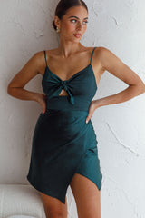 Starry Night Satin Bust-Tie Gathered Side Mini Dress Jade