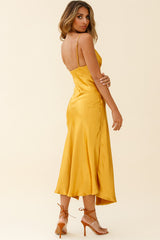 Downtown Cami Strap Front Split Midi Dress Mustard