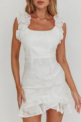 Annie Ruffle Shoulder Mini Dress White