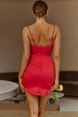 Hearts Beating Keyhole Bust Gathered Side Mini Dress Red