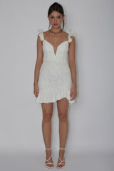 Kianna Ruffle Strap Lace Mini Dress White