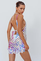 Sirenuse Acrylic Circle Mini Dress Iridescent Silver